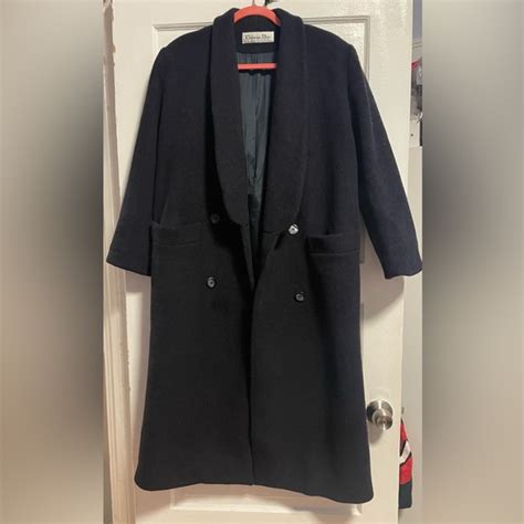 Vintage Christian Dior Navy Blue Wool Swing Coat with Scarf Size 4